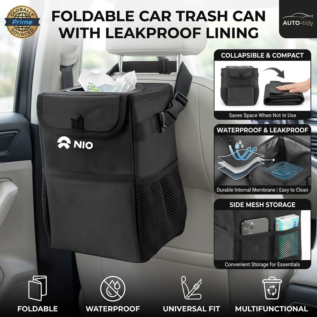 Waterproof Car Trash Can With Lid - Katlanabilir, taşınabilir, sızdırmaz, su geçirmez kapaklı,